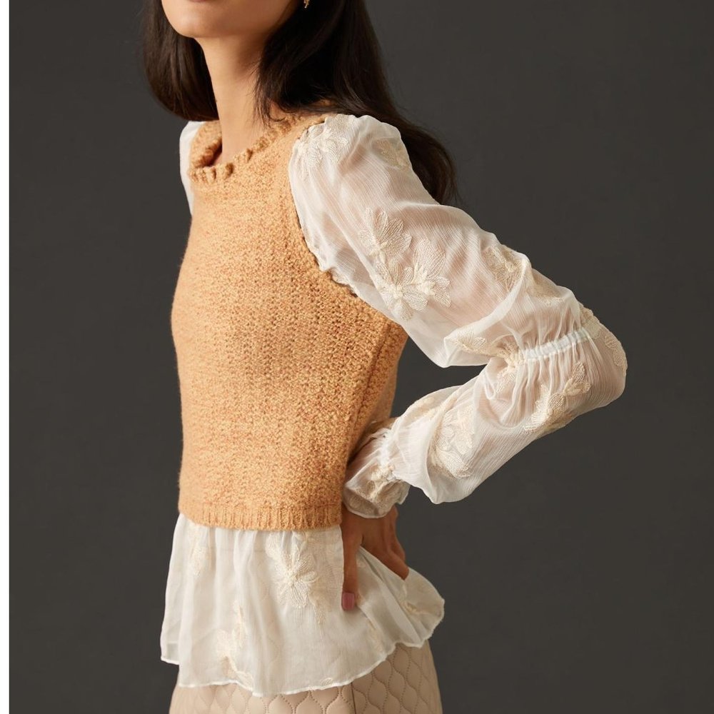 By Anthropologie Layered Sweater Vest Neutral Brown - Large - Picture 2 of 12